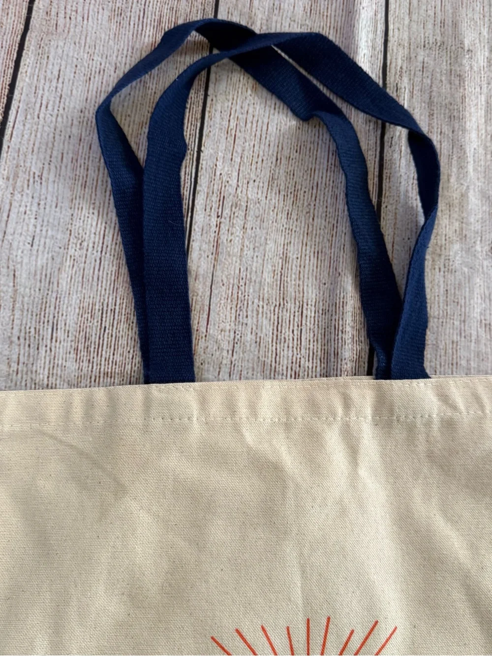 Faherty canvas reusable tote beige navy logo graphic 15.5 in x 14.5 in